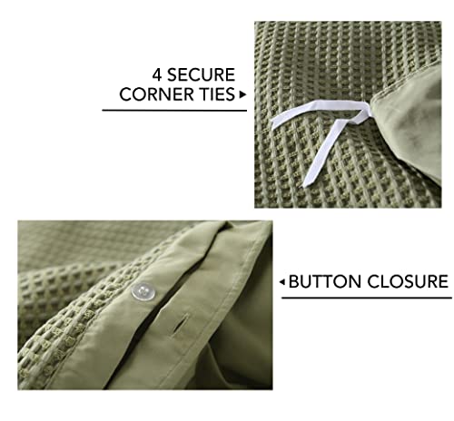 Moonline Duvet Cover Set,Textured Waffle Weave Olive Green Sage Duvet Cover Queen Size,Soft And Breathable Duvet Cover With Corner Ties (Queen, Olive Green) #TOP3