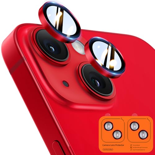 Image of TOCOL Camera Lens Protector for iPhone 14 / iPhone 14 Plus Tempered Glass HD Individual Scratch Resistant Camera Cover Accessories Case Friendly 2 Pack(Red)
