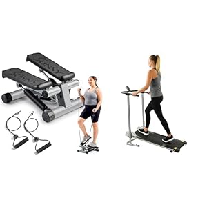 Sunny Health & Health Twister Stepper Machine, Height Adjustable Stepper, Stairs Step Exercise + 86 cm Olympic Triceps Bar with Ring Collars, Olympic Weight for Weightlifting