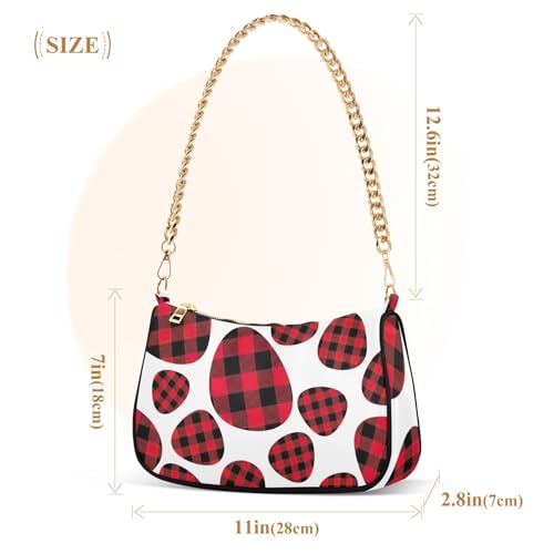 Red Black Buffalo Plaid White Clutch Handbags Womens Aesthetic Shoulder Bag Zipper Small Hobo Purse with Chain Strap3