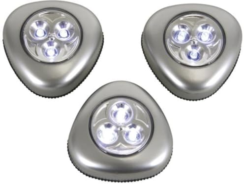 Perel Lampade LED autoadesive, set da 3, con pulsante di accensione/spegnimento facile, 3 batterie alcaline, 3 LED per lampada, wireless, posizionamento flessibile nell'armadio, nello spogliatoio, nel