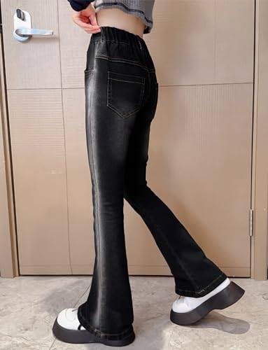 Happy Cherry Girls Casual Denim Pants High Waist Flare Leg Jeans with Pocket Ripped Frayed Split Hem Bell Bottom Jeans 5-15 Y4