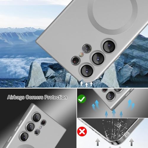 Image of DIZORO Samsung S25 Ultra Case, Compatible with Mag Safe, Matte Luxury Metallic Luster Flexible TPU Wireless Charging Shockproof Case with Camera Protector (New Silver.)