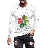 T-Shirts pour hommes UK Saint Patrick T-shirt à manches longues imprimé 3D ample col rond sous manteau haut chemisier et chemises grande taille, Bleu marine D., L