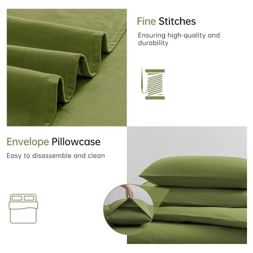 Image of JELLYMONI Christams Duvet Cover Twin Size - 100% Washed Cotton Linen Feel Textured Comforter Cover, 2 Pieces Breathable Soft Bedding Set with Zipper Closure (Avocado Green, Twin 68 inchx90 inch)
