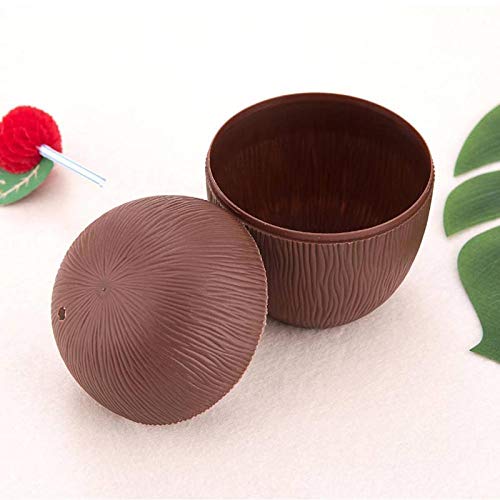 ECOSWAY Lot de 10 gobelets en plastique en forme de noix de coco, thème d'été, décoration de fête d'anniversaire hawaïenne Luau pour fête de mariage ~ 283,5 g