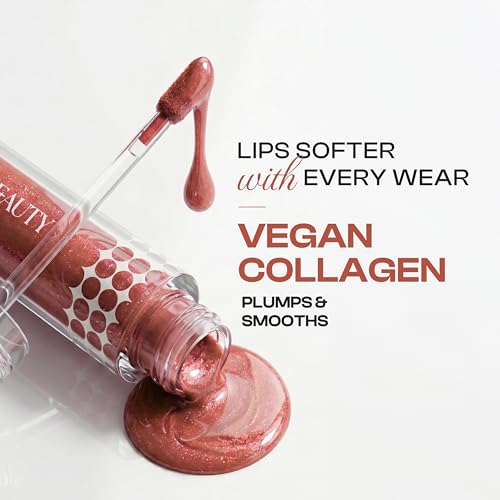 Image of Dream Beauty Solace Lip Gloss | Brown with Pink Shimmer | Non-sticky tinted collagen lip gloss with Hyaluronic Acid and Vitamin E for Hydrated, Plump and Smooth Lips | Luxurious Application Long-Lasting Soft and Fuller Lips | 4.7 ml (Phoebe)