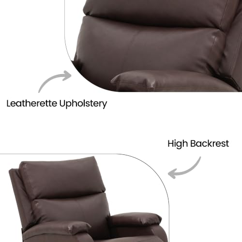 Image of Royaloak Nova Leatherette Recliner 1 Seater, Manual Recliner Chair with High Backrest, Tufted Design, Padded Armrests & Soft Cushions, Living Room Recliner Sofa, Brown