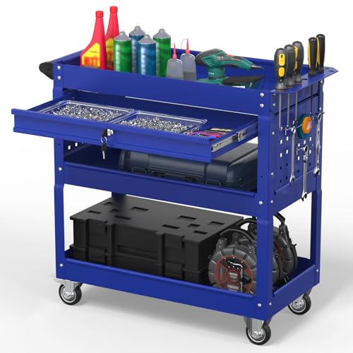 Cobinery 3 Tier Rolling Tool Cart on Wheels, 550 LBS Tool Cart with Drawers，Heavy Duty Utility...