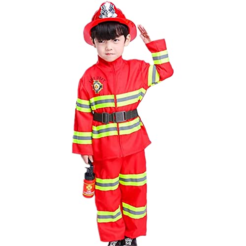 mecaponn 消防士 コスプレ 子供 ハロウィン 衣装 なりきり コスプレ セット キッズコスチューム パーティー用品 ジャケットズボン 帽子 ベルト 消火 (オレンジ,110cm)のサムネイル