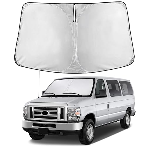 Image of EcoNour Windshield Sun Shade Compatible for Ford Econoline E-Series 1992-2026 | Van Front Window Sunshade | Heavy-Duty Foldable Sun Visor Protector | Blocks UV Rays & Reduces Cabin Heat
