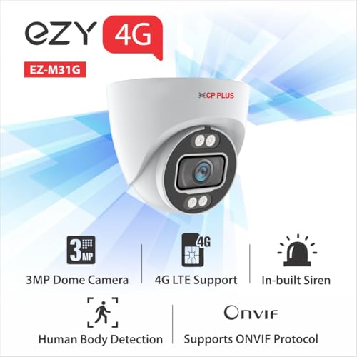 Image of CP PLUS 3MP Indoor Dome CCTV Camera | 4G SIM-Based Wireless Security Camera | Human & Motion Detection | Night Vision 25M | Two-Way Audio | Built-in Siren | Mobile App Control | EZ-M31G
