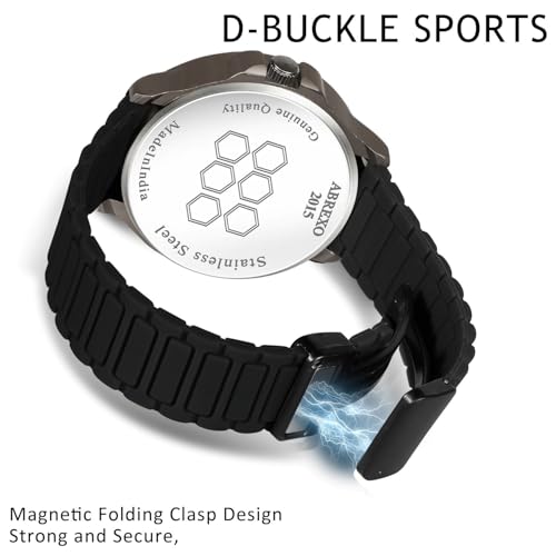 Image of Chronograph Look Gun Metal Round Dial Date Working Arabic Magnet Silicone Strap Watch for Men