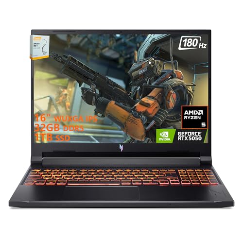 acer Nitro V 16 AI ゲーミングノートパソコン | 16インチ WUXGA IPS 180Hz | AMD 6-Core Ryzen 5 240 | 32GB DDR5 1TB SSD | GeForce RTX 5050 8GB DLSS