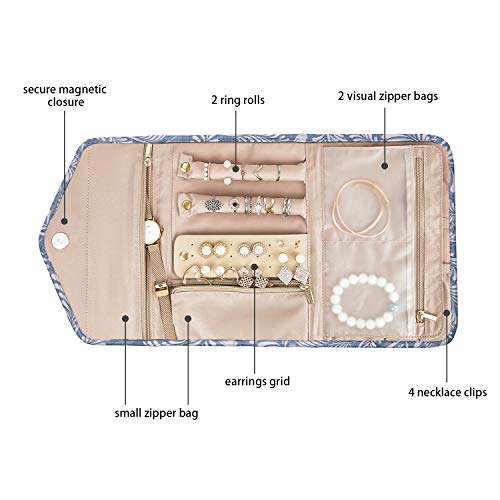 Image of BAGSMART Travel Jewelry Organizer Roll Foldable Jewelry Case, White Leaf