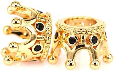 Calvas Howealth 6pcs/lot Crown Beads, Black Nami Micro Pave Bead/CZ Bead/Black Cubic Zirconia Crown Pave Beads,Men Bracelet Charms - (Color: Mixed Color)