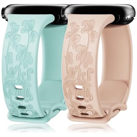 Farluya 2 Pack Floral Engraved Watchbands Compatible with Google Pixel 2/Pixel 3 41mm SmartWatch for Women,Soft Silicone Cute Flower Sport Laser Replacement Strap for Pixel Watch Accessories,Large Cover