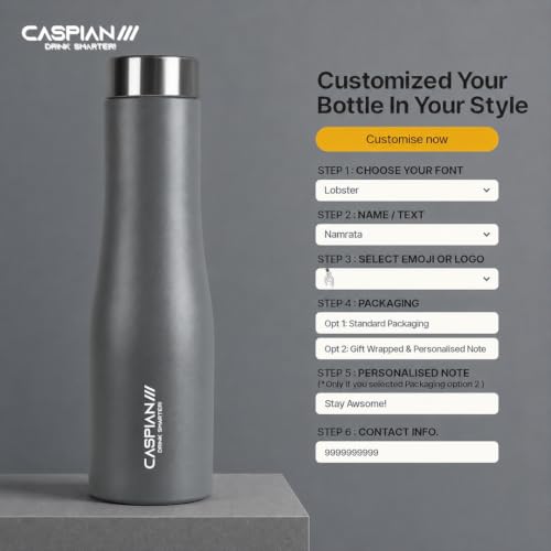 Image of Caspian Aqua Customised Stainless Steel Water Bottle 1L, G Goose with Logo Print - Personalised Water Bottle with Your Name Print for Kids Boys Girls School Office Gym- Perfect for Corporate Gifting