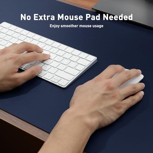 Image of Aothia Leather Desk Pad Protector, Mouse Pad, Office Desk Mat, Non-Slip PU Leather Desk Blotter, Laptop Desk Pad, Waterproof Desk Writing Pad for Office and Home (17 inchx48 inch, Dark Blue)