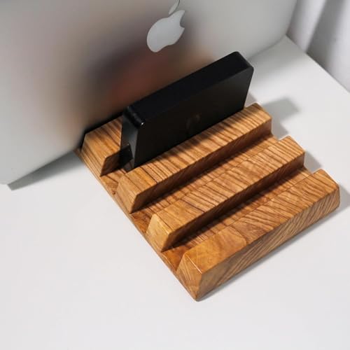 Image of Wooden Multi-Slot Laptop Stand & Desk Organizer | Holds Multiple Laptops, Tablets & Files | Handcrafted Solid Wood Stand for Office & Home
