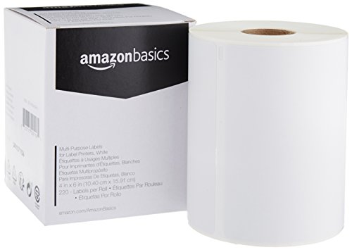 Amazon Basics Rectangular Multi-Purpose Labels for Label Printers, White, 4 x 6 Inch, 220 count per Roll, 1 Roll