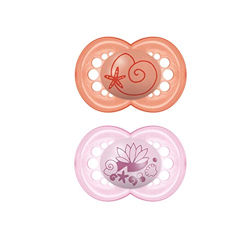 Image of MAM Original Baby Pacifier, Nipple Shape Helps Promote Healthy Oral Development, Sterilizer Case, 2 Pack, 6-16 Months, Pearl/Girl