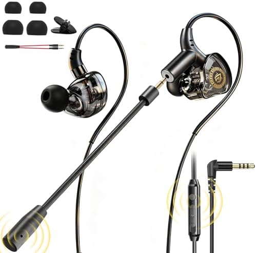 BlueFire Wired Gaming Earbuds with Mic, in-Ear Headphones with Deep Bass, Noise Isolating HiFi Earphones, 3.5mm Plug for PC PS5 Phone, Detachable Mic & Volume Control