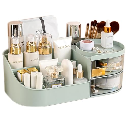 Organizzatore cosmetico con 2 cassetti organizzatore di trucco Make Up Storage Cosmetic Stoccaggio bagno per rossetto e gamma Skincare Profumo S 1 verde plastica