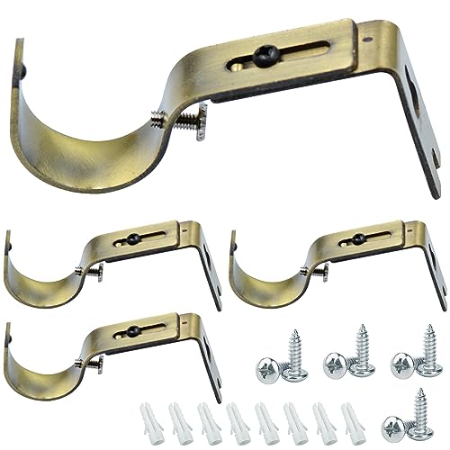 Rhinenet 2 Pairs Curtain Pole Bracket Adjustable Single Curtain Rod Brackets Holder Wall Bracket Hooks Outside Mounted Blinds Heavy Duty Support with Screws for Curtain Poles Wall Rod (Antique bronze)