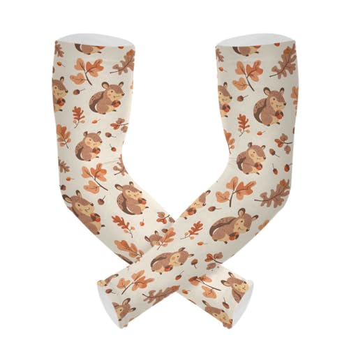 ALAZA Squirrel Leaf Gardening Sleeves Cooling Arm Sleeves Sun Protection Thumb Hole Arm Covers for Women Men