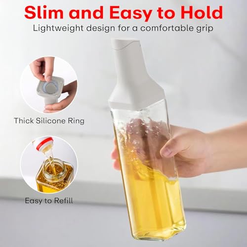 Image of Glass Oil Dispenser 500ml with Auto Flip Lid for Kitchen, Vinegar, Olive Oil, Soy Sauce | Leak-Proof Borosilicate Bottle, Measuring Scale, Non-Drip Spout & BPA-Free (Multicolor)