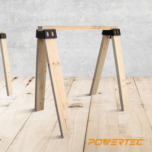 Image of POWERTEC Sawhorse Brackets, Set of 2 Saw Horse Brackets w / 500Lbs Capacity, Heavy Duty Brackets for Use with 2x4 Lumber, Construction Tools for Carpenter, Contractors (71026V)