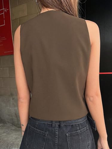 OYOANGLE Women's Suit Vest V Neck Button Front Business Casual Sleeveless Blazer Workwear2