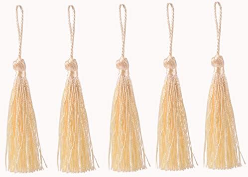 KONMAY 20pcs Silky Handmade Tiny(3.5'') Soft Craft Mini Tassels with Loops for Bookmarks Jewelry Making, Decoration DIY Projects (Cream)