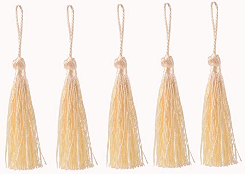 Konmay 20Pcs Silky Handmade Tiny(3.5'') Soft Craft Mini Tassels With Loops For Bookmarks Jewelry Making, Decoration Diy Projects (Cream) #TOP2