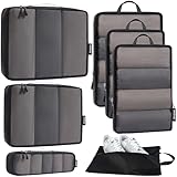 Bagail Ultralight Packing Cubes 7 Set, 3 Compression Packing Cubes 3 Packing Organizers With 1 Shoe Bag-Black Mesh