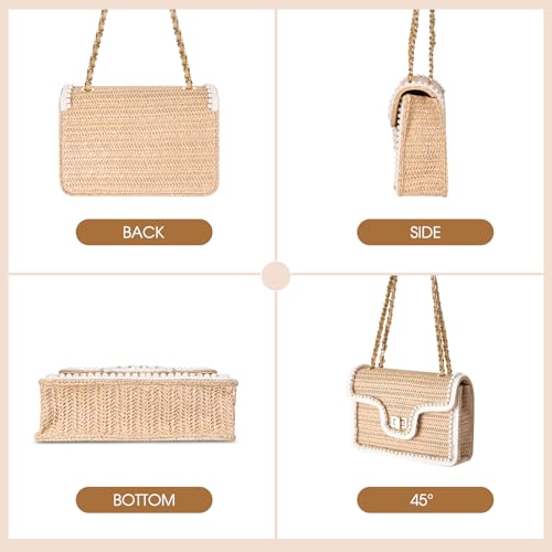 Image of Straw Crossbody Bags for Women, Summer Fashion Straw Purses and Handbags Shoulder Raffia Clutch Bag with Pearls