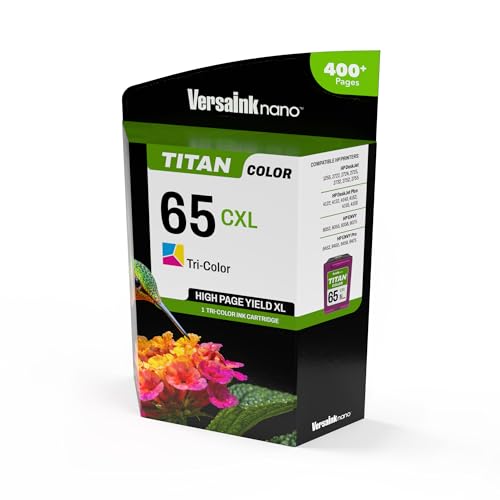 Image of VersaInk-Nano 65 CXL Titan Tri-Color Ink Cartridge Replacement of 65 and 65 XL, Works with Deskjet 3700 Series, 2600 Series, Envy 5000 Series