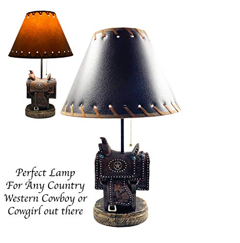 Urbalabs Western Brown Horse Saddle And Silver Star Cowboy Rustic Home Decor Table Lamp Farmhouse Nightstands Living Room End Tables Lamps For Bedrooms Office (Western Saddle Shade Only) #TOP5