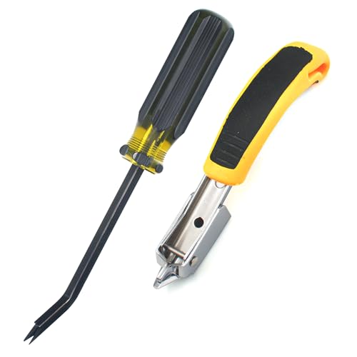 GEARLINTON Staple Remover Heavy Duty Tack Puller with Double Pronged Head, Industrial Staple Remover Upholstery Tool for Furniture, Floor, Carpet, Carton (Black Handle)