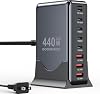Cargador USB C 440W Estación de Carga Hub, 8 Puertos GaN III Cargador Rápido con Cable de Extensión de 5 pies, Adaptador de Corriente PD PPS 100W para Laptop MacBook Pro/Air, iPhone 17/16, Samsung Galaxy, Dell 1