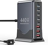 BODSEIEOU USB C Charger Block 440W Charging Station Hub,8 Port GaN III Fast Charging Brick with 5ft Extension Cord,PD PPS 100W Laptop Power Adapter for MacBook Pro/Air,iPhone 16/15,Samsung Galaxy,Dell