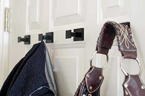Mavoro Strong Magnetic Hooks for Hanging Coats and Bags. Set of 2 Black Magnet Hooks Heavy Duty Magnets, Neodymium 52 Rare Earth Magnets. Push Pin Style Magnet Hook for Refrigerator, Locker - Square