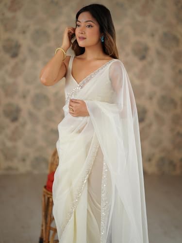 Image of AKHILAM Women's Net Embellished Saree With Unstitched Blouse Piece (AARYAN17101 KR Parent)