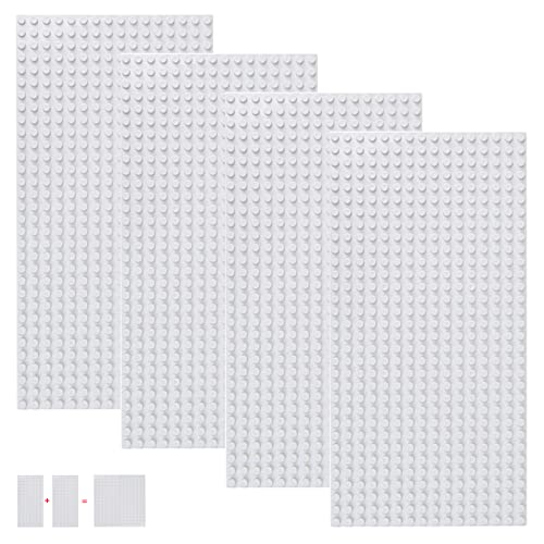 shineFinder 4 base Plates Compatible with Lego, Baseplate 5"x10" with 16 x 32 stud board (White), Cream, 4PCS