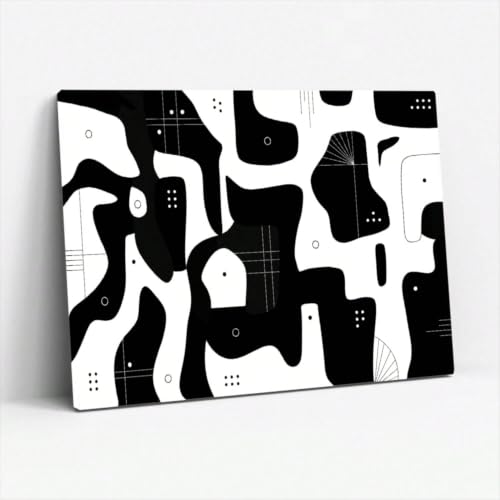 Tableau sur toile abstrait noir et blanc géométrique 55x110cm