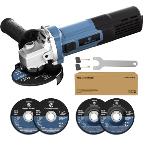 C P CHANTPOWER Angle Grinder Power Tool, 115mm Corded Cutting Grinding Polishing with 2X Cutting Wheel, 2X Grinding Wheel and Side Handle, 750W 220-240V Cutter