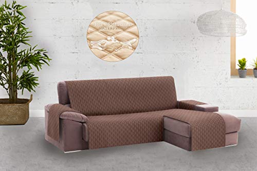 Textilhome - Funda Cubre Sofá Chaise Longue Circus, Protector para Sofás Acolchado Brazo Derecho. Tamaño -240cm. Color Marrón (Visto DE Frente)