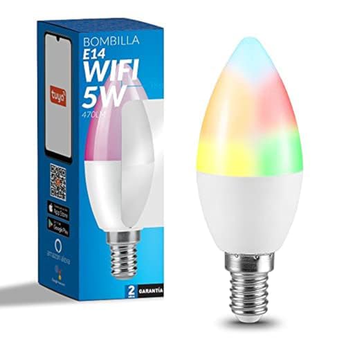 M Ledme - Lampadina LED Smart WiFi a Candela 6W (Eq. 50 W) Attacco E14, non necessita di Hub, RGB+CCT, Dimmerabile, Luce Bianca e Colorata, compatibile con Alexa e Google Home, LM7144