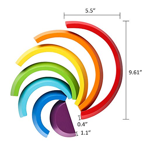 Coogam Wooden Rainbow Stacker Nesting Puzzle Blocks - Tunnel Stacking Game Building Creative Color Shape Matching Jigsaw Learning Toy Set Board Early Development Gift For Kids Boy Girl #TOP1